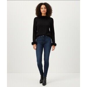 Vintage 90’s 2000s Joseph A Silk Blend Cropped Fur Trim Black Sweater Size Large